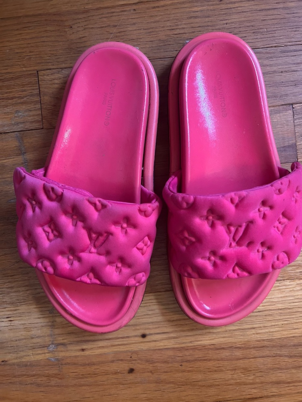 Louis Vuitton Hot Pink Quilted Monogram Slide Sandals